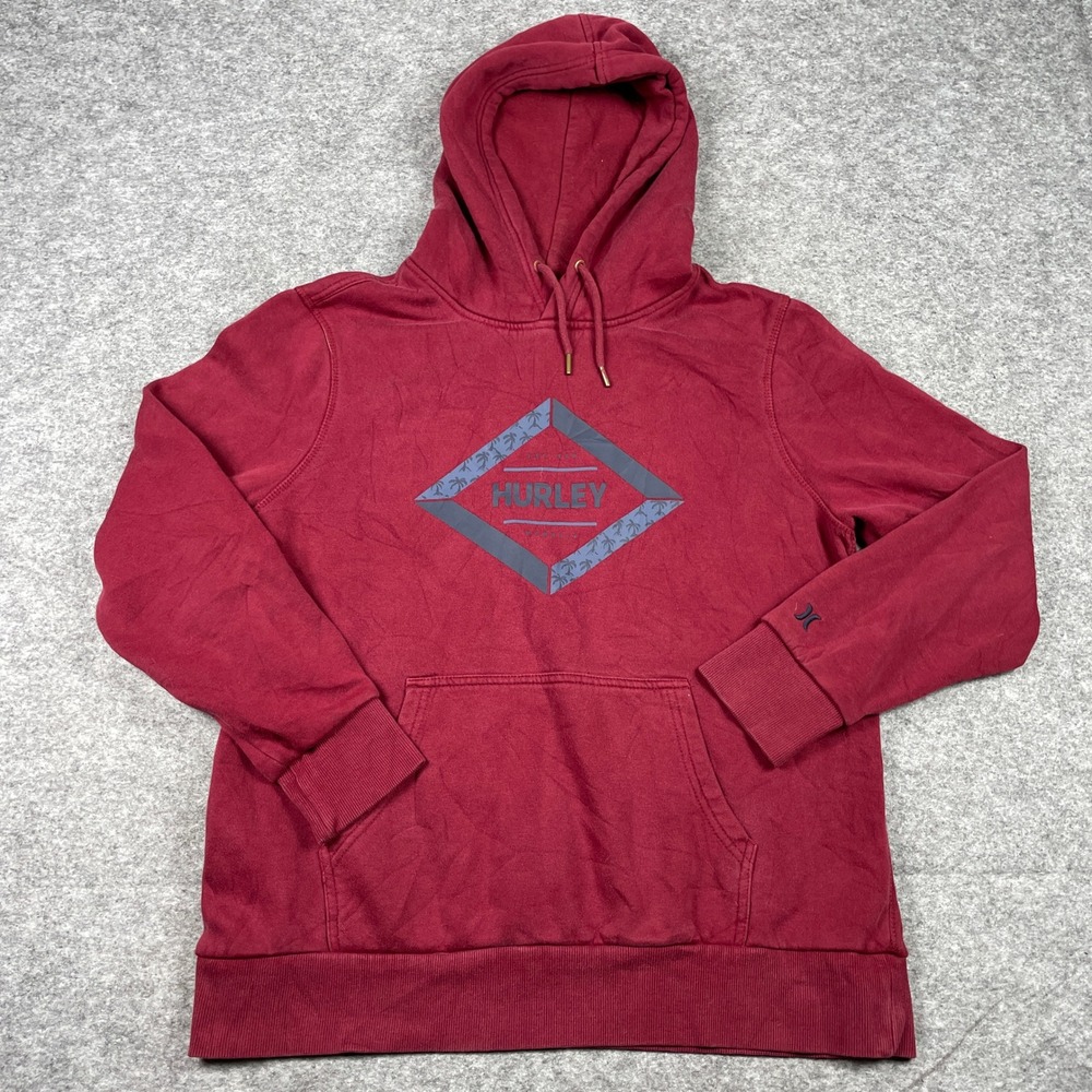 Hurley Hoodie Mens Large Burgundy Maroon Diamond Palm Tree Pullover Skate Surf